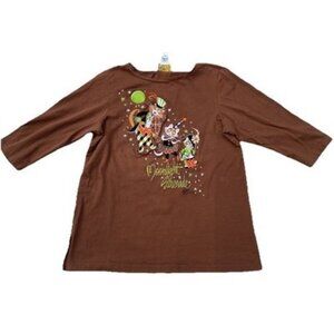 Bob Mackie Wearable Art Shirt Women Large Moonlight Serenade Brown 3/4” Sleeve